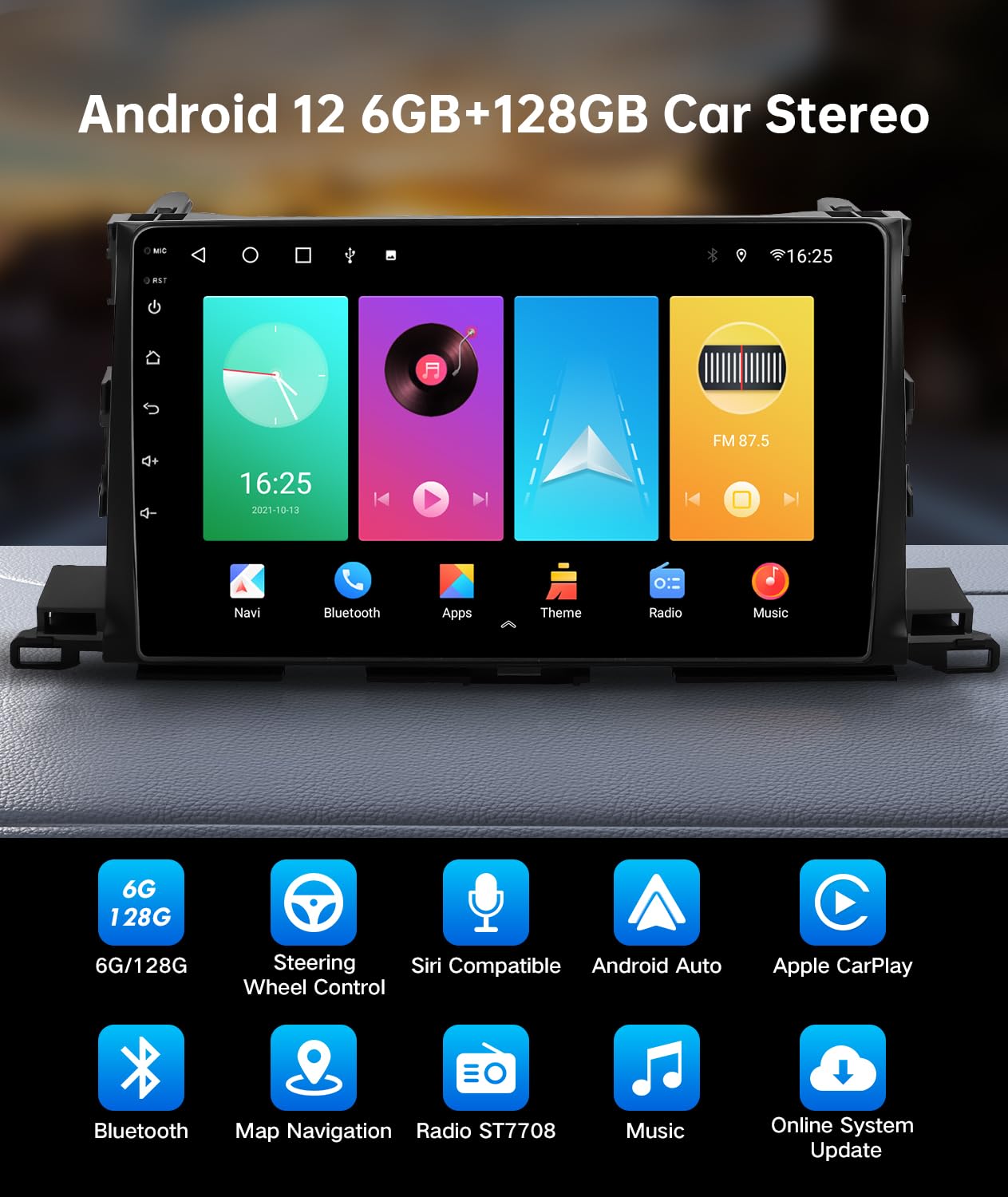 Viabecs Android 12 Radio For Toyota Highlander 2014 2019,10.2 Inch Qled Hd Touch Screen, 6G+128G With Wireless Apple Carplay, Android Auto, Wifi, Dsp, Swc, Am Fm Radio